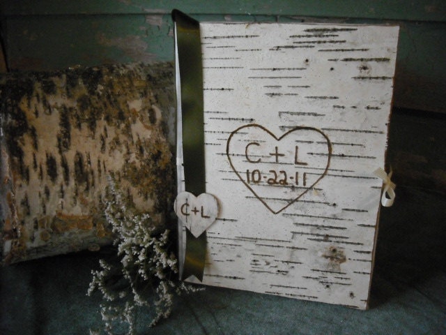 Birch bark covered journal or guest book, engraved for the woodland rustic nature home or wedding.
