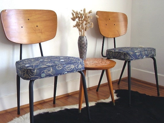 Pair of Vintage Mid Century Modern Metal and Wood Chairs