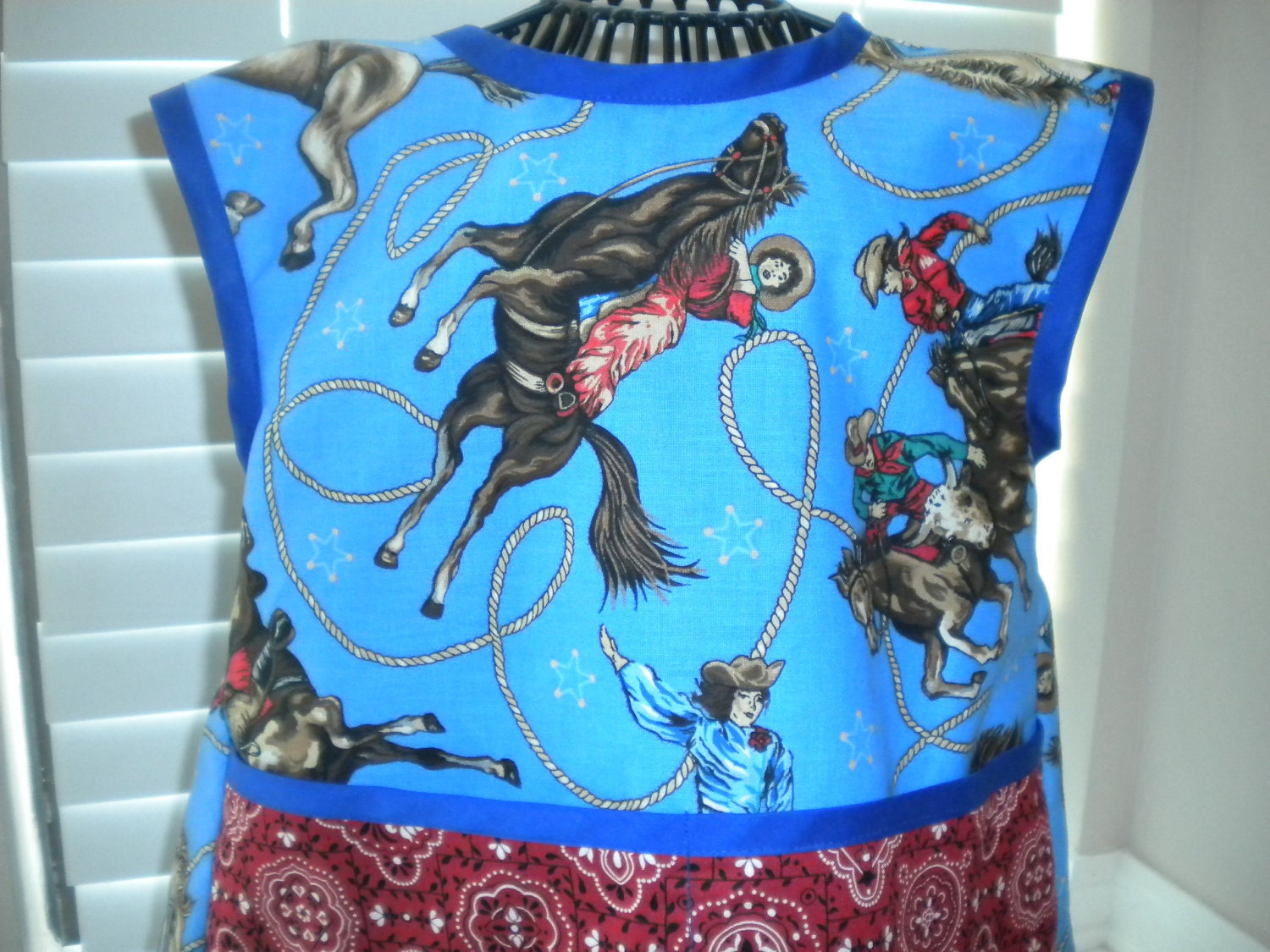 Cowboy,Cowgirl Apron or Smock, Trimmed in Blue. Size2t-4t.