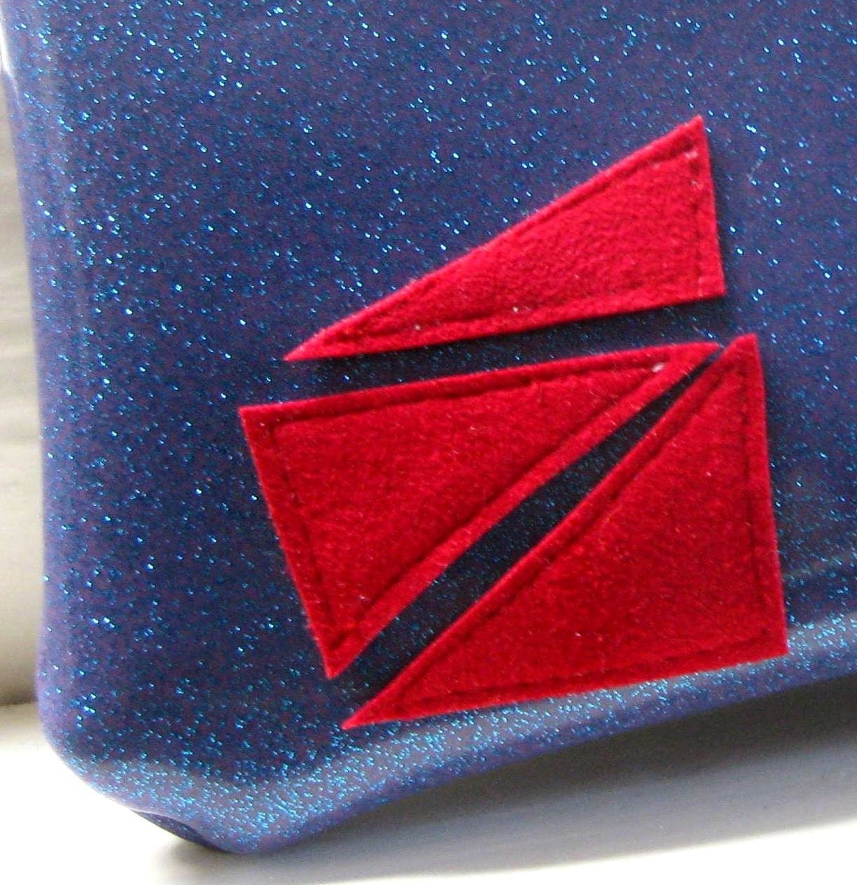 Zipper Pouch - Glitter Vinyl - Purple with Retro Triangles