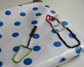 Zipper Pouch - Oilcloth - Embroidered Makeup