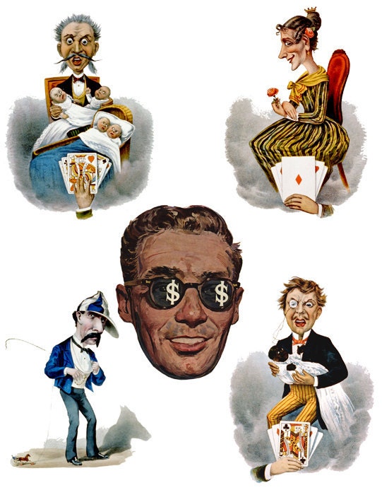 funny weird people men women babies card deck clip art digital download png COLLAGE
