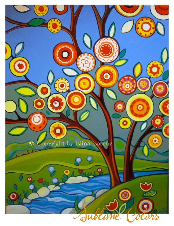 Print from Original painting by Elina Lorenz "Tree with flowers", Spring Landscape