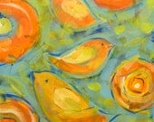 Print Birds in Flowers from my Original Acrylic painting on canvas Spring Summer Gift Room decor Wall art