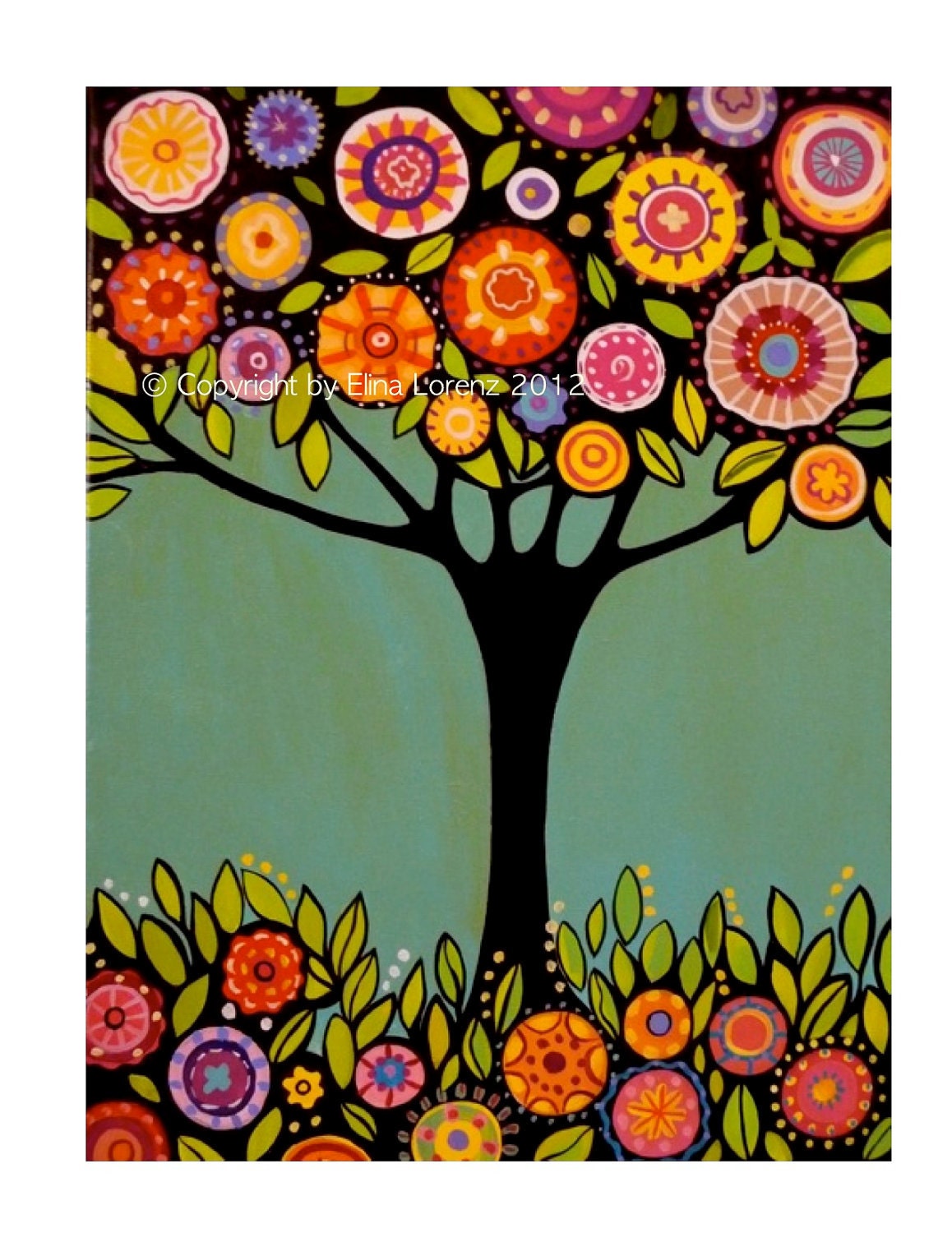 Digital Print from original painting "Tree with flowers" by Elina Lorenz colorful and bright