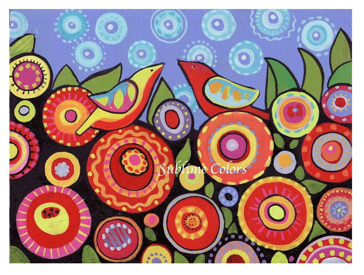 Print from my Original acrylic painting Birds in Flowers