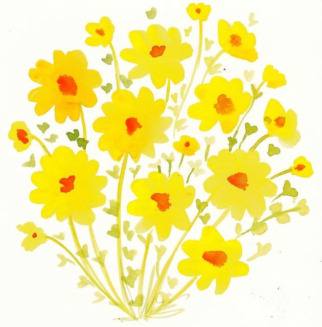 Organic Art Original watercolor painting of Yellow flowers by Elina Lorenz, wall art.