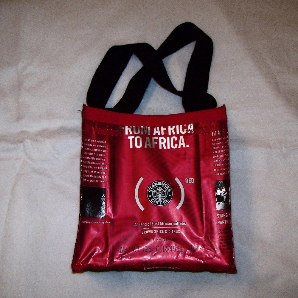 Fun Eco Friendly Purse made with Recycled Coffee bags upcycled repurposed Africa Blend