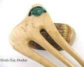 Birdseye Maple Wood Hair Fork  3 prong Grahtoe Handmade