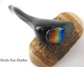 Hair Stick Ebony Wood Rainbow Dichroic Glass Cab  Handmade Grahtoe