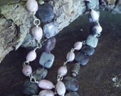 Rhodocrosite, Porcelain Jasper and Silver Wire Wrapped Necklace and Earring Set