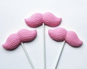 Pink bubble gum  Girls night out party theme Original mustache on a stick hard candy lollipops - 6 pc. - MADE TO ORDER - VintageConfections