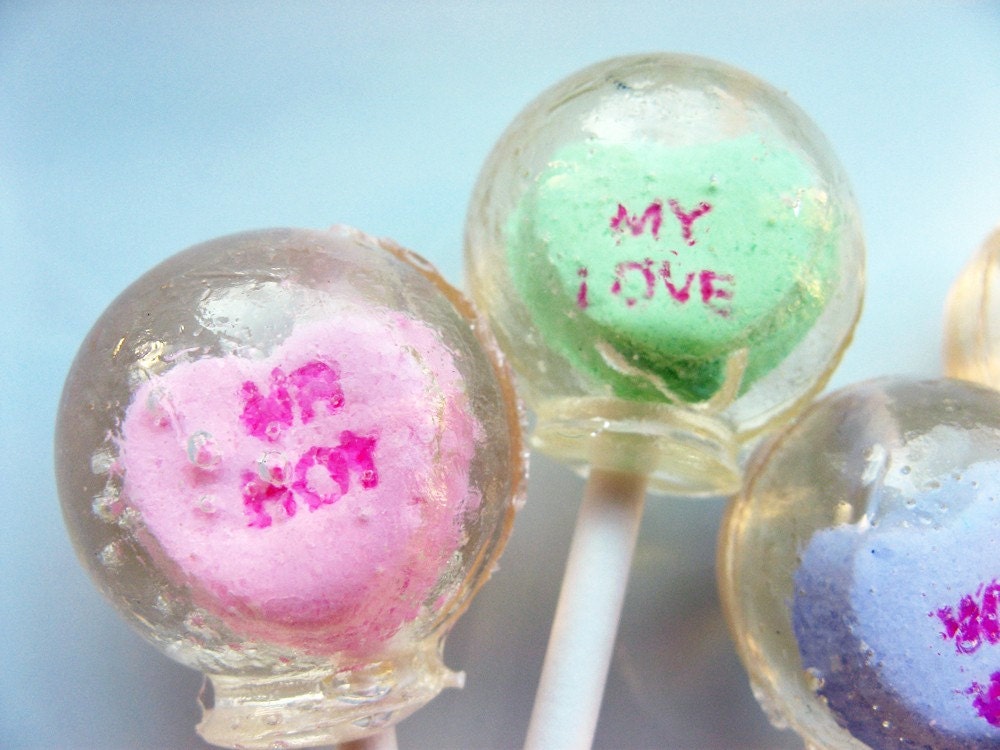 Strawberry Sweet talk conversation heart Valentine lollipops - 6 pc. - MADE TO ORDER