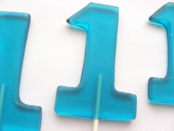 Style 1 - 4" Large number 1  hard candy lollipops - 3 pc. Featured in Martha Stewart Weddings December 2010 - MADE TO ORDER