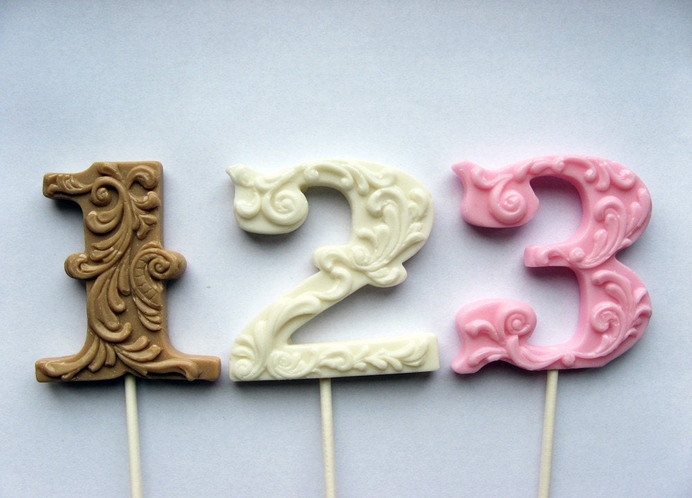3" fancy filigree number hard candy lollipops use for wedding escort cards
