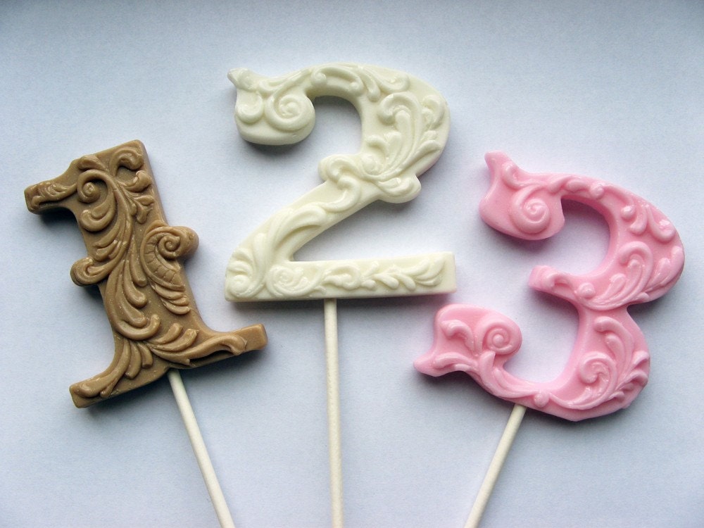 3" fancy filigree number hard candy lollipops use for wedding escort cards