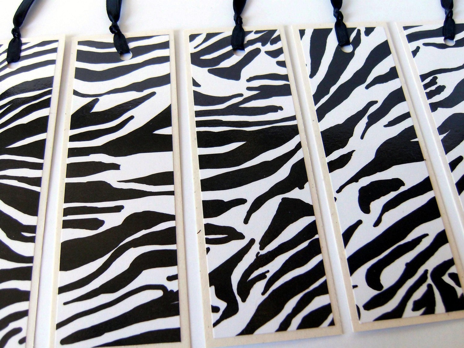 Items similar to Bookmarks - Zebra Print - Wild at Heart - Black Ribbon ...