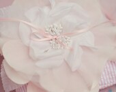 Pink seersucker ring pillow, seersucker ring bearer pillow, flower ring pillow, ring bearer