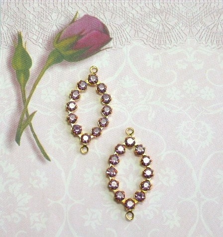 2 Vintage Swarovski Rhinestone Connectors Purple Prong Set Lilac Crystal Findings