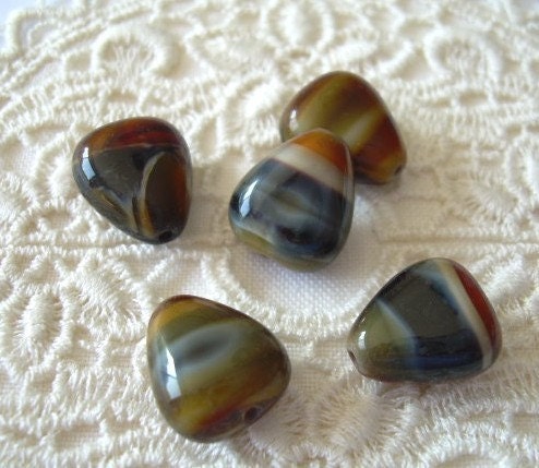VINTAGE Czech Glass Beads Brown Blue Green Candy Corn Shape 5