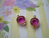 2 Vintage Swarovski Connectors Fuchsia Pink Drops Charms Gold Plated