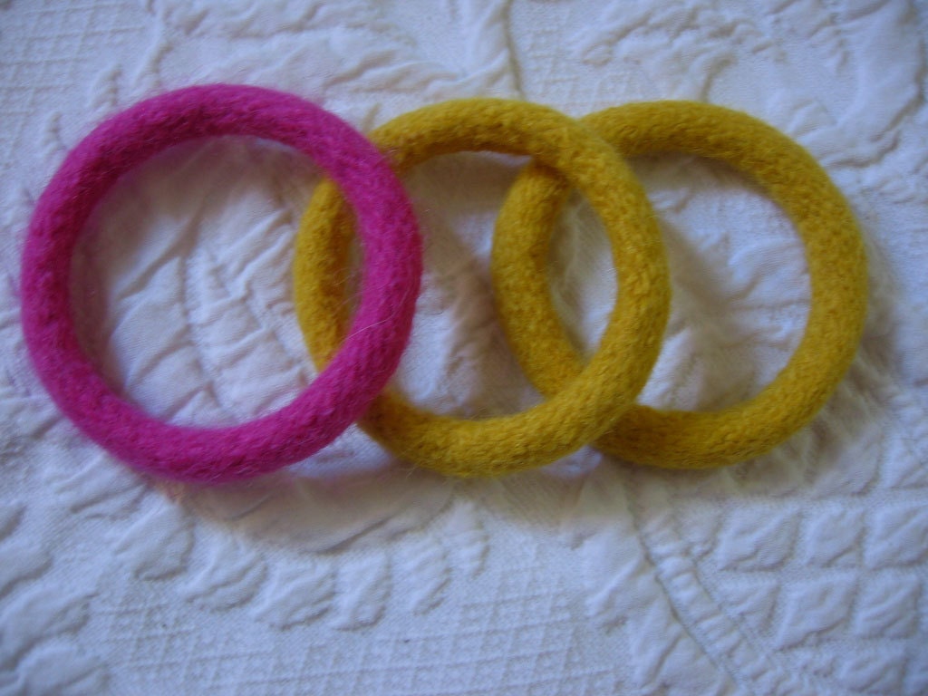 Felted Wool Bracelets Bangles Set of Three Handmade Fiber Jewelry from Textilesone