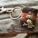 Miniature Book keychain Owl & vintage tan color