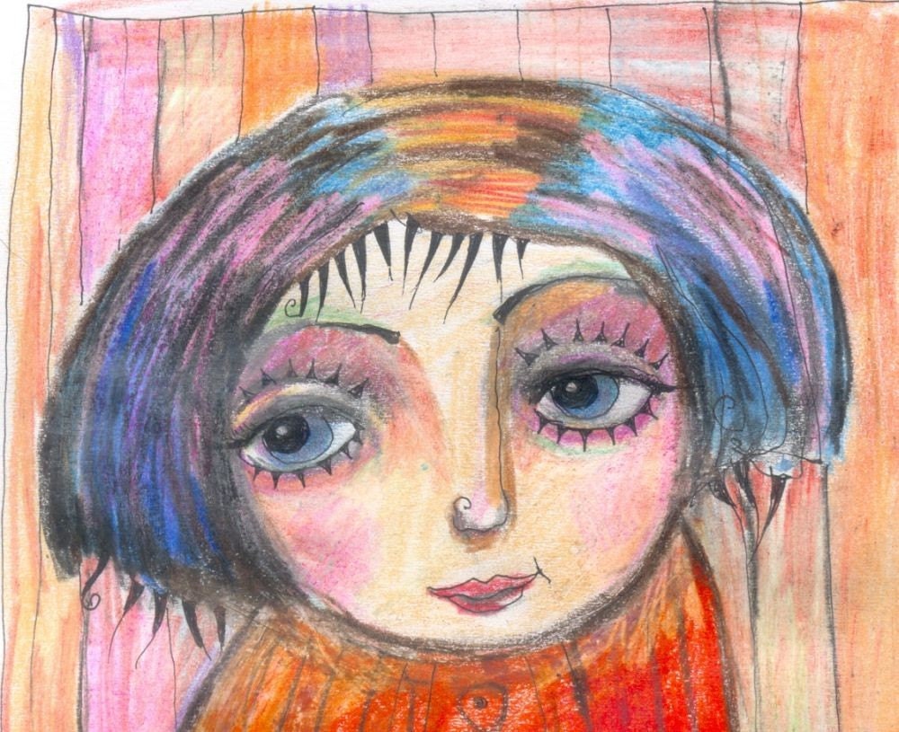 Portrait - Lala - original drawing  illustration / sketch - crayons - wall decor - kids nursery- girl