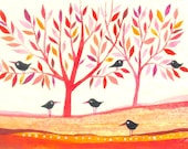 Black Birds -  original watercolors - ACEO - Fine Art
