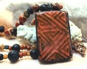Beaded necklace, Polymer clay necklace mixed semi precious stones