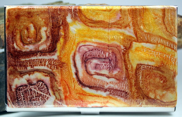 Business card holder, Polymer clay covered, credit card holder, metal wallet, OOAK design