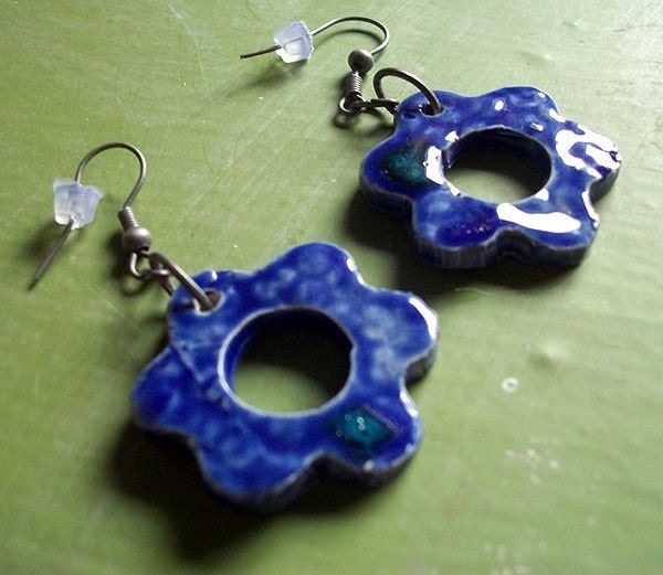 Medium Blue Flower Earrings