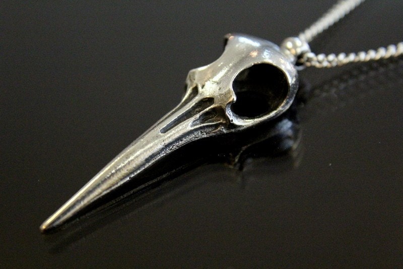 Silver Hummingbird Skull Necklace in Solid White Bronze with Sterling Overlay