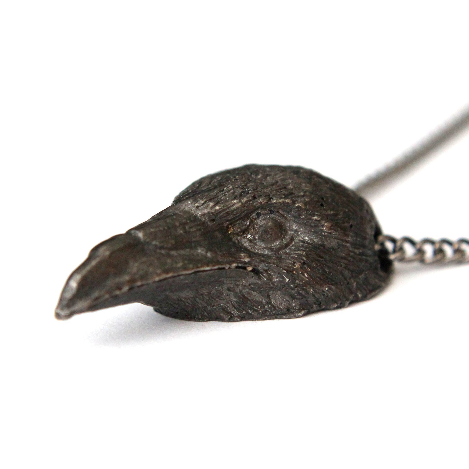 Raven Head Pendant Necklace Crow Bird - Black Gunmetal