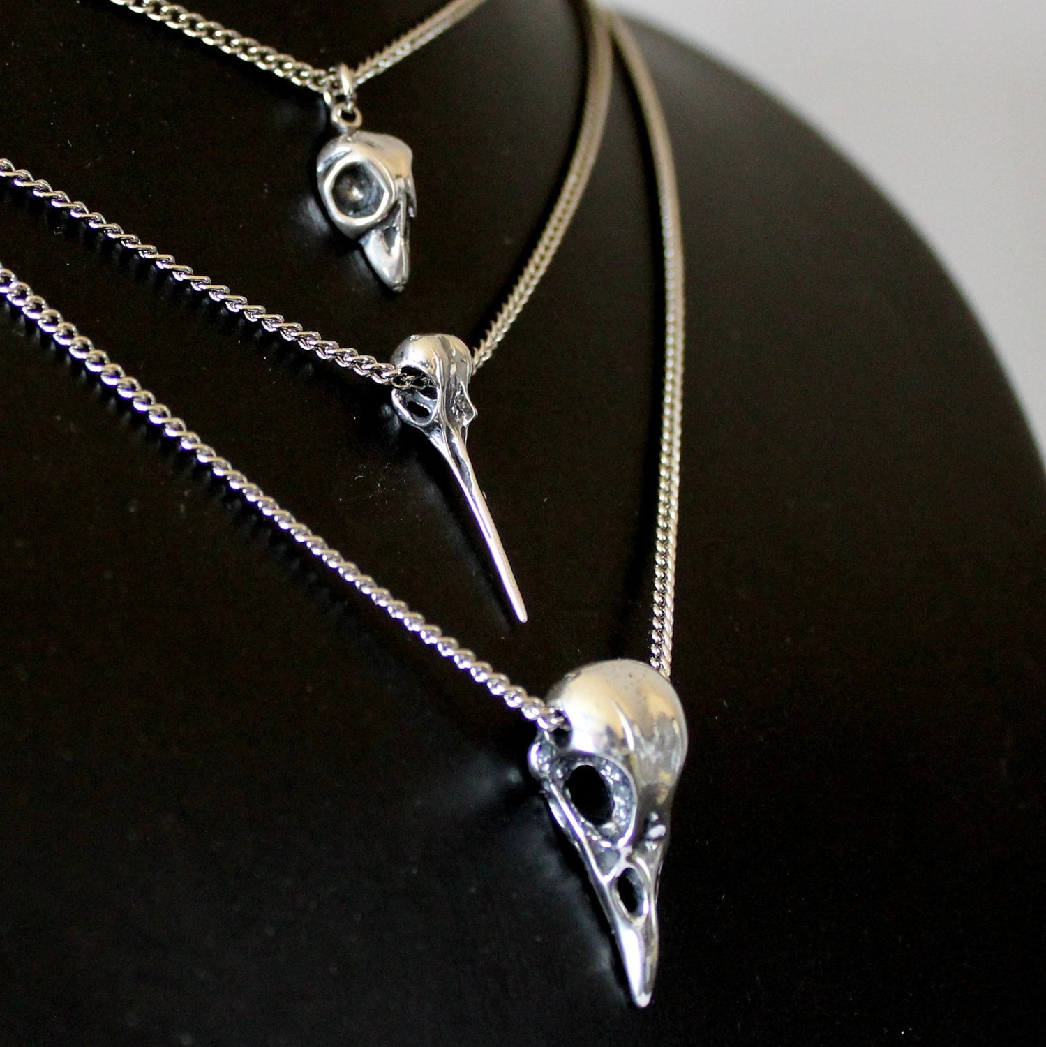 Bird Skull Necklace Cluster in Sterling Silver