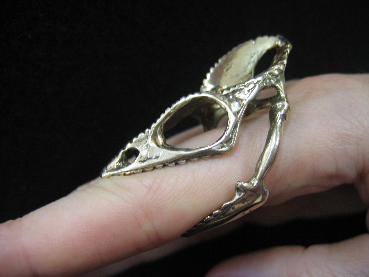 Life Size Bronze Chameleon Lizard Skull Adjustable Finger Ring / Pendant Necklace - Moon Raven Designs