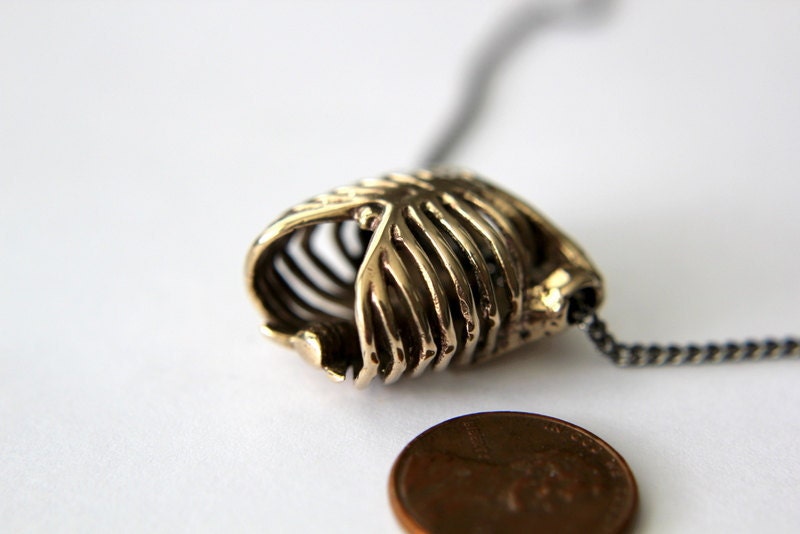 Bronze Human Rib Cage Necklace Anatomical Ribcage Pendant