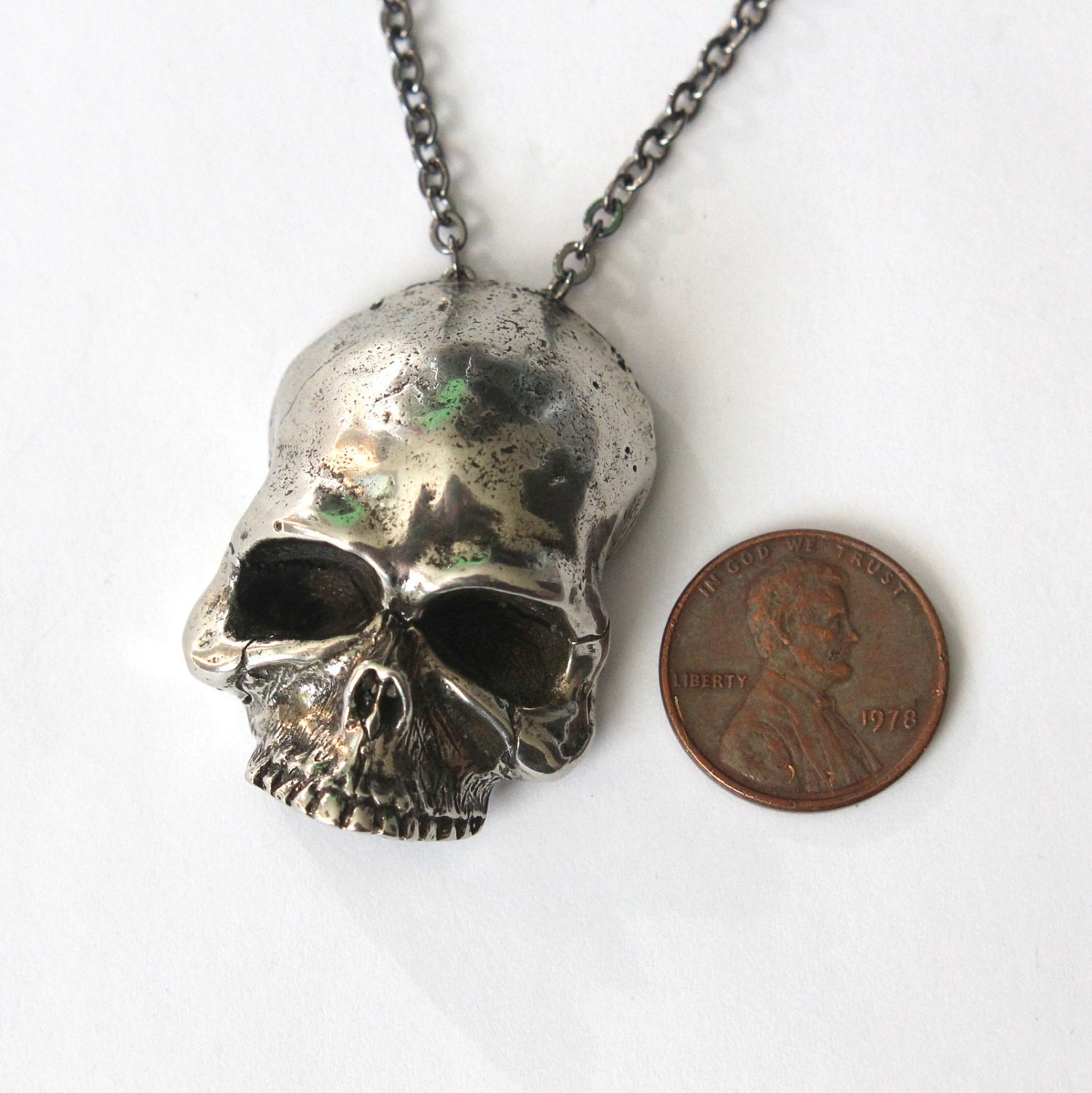 Sterling Silver Plated Skull Pony Tail Holder / Necklace in White Bronze  Hair Tie