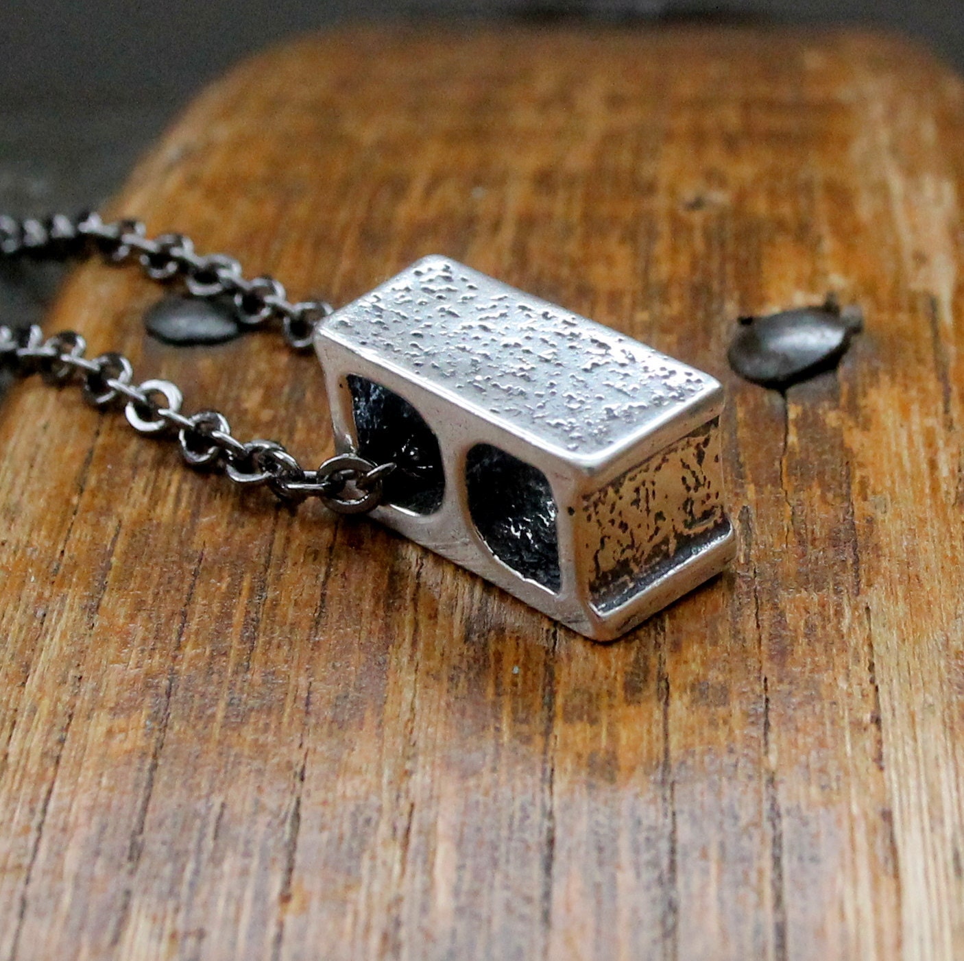 Solid Sterling Silver Cinder Block Necklace