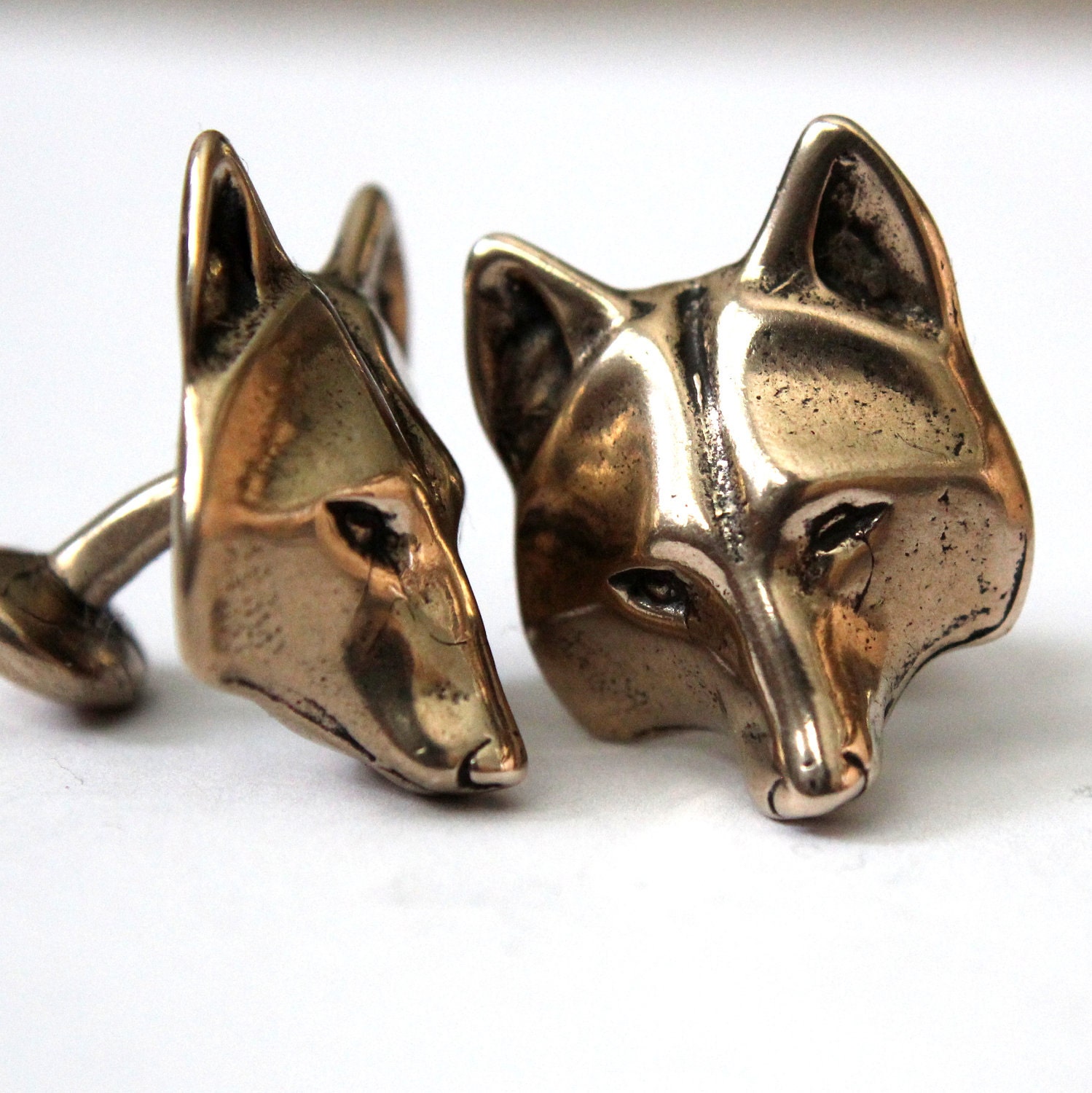 Wolf Mask Cuff Links in Solid Bronze