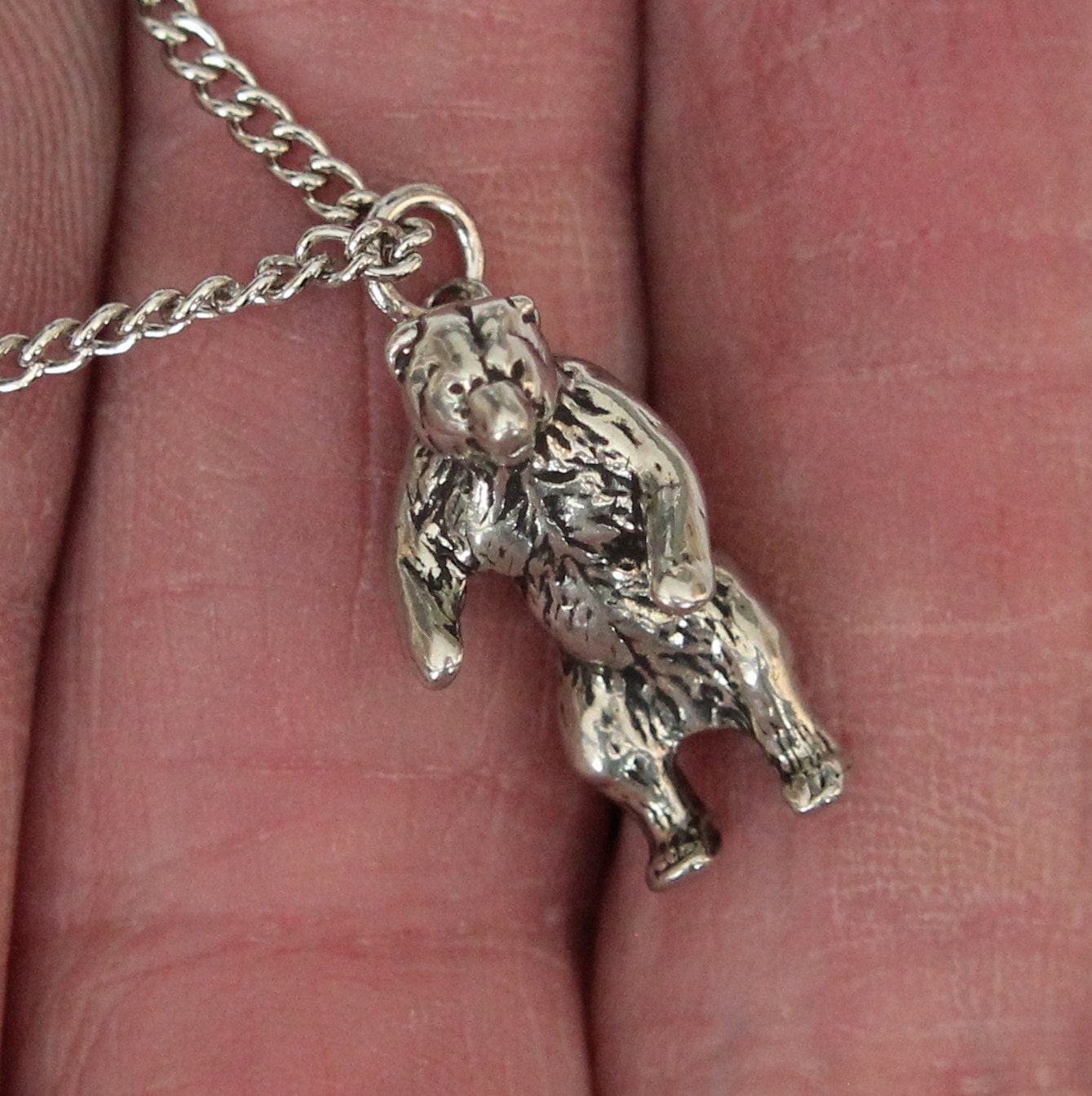Little Bear Necklace in Solid White Bronze