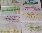 Atlanta Neighborhood Letterpress Postcards-- individual various postcard designs