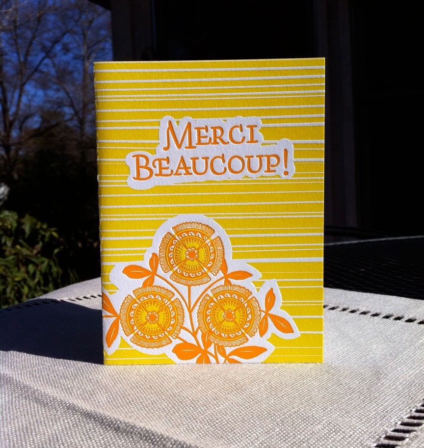 French Letterpressed Thank You Card -- Yellow and Orange