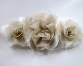 Triple flower organza bridal sash - champagne and ivory