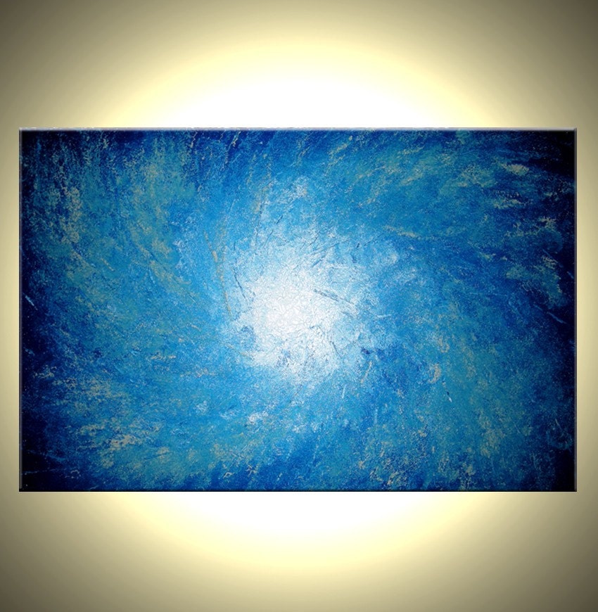 Original Painting, Contemporary Seascape, Abstract Blue Hurricane, White Textured Art, Palette Knife Impasto STORM Art by Lafferty - 24 X 36