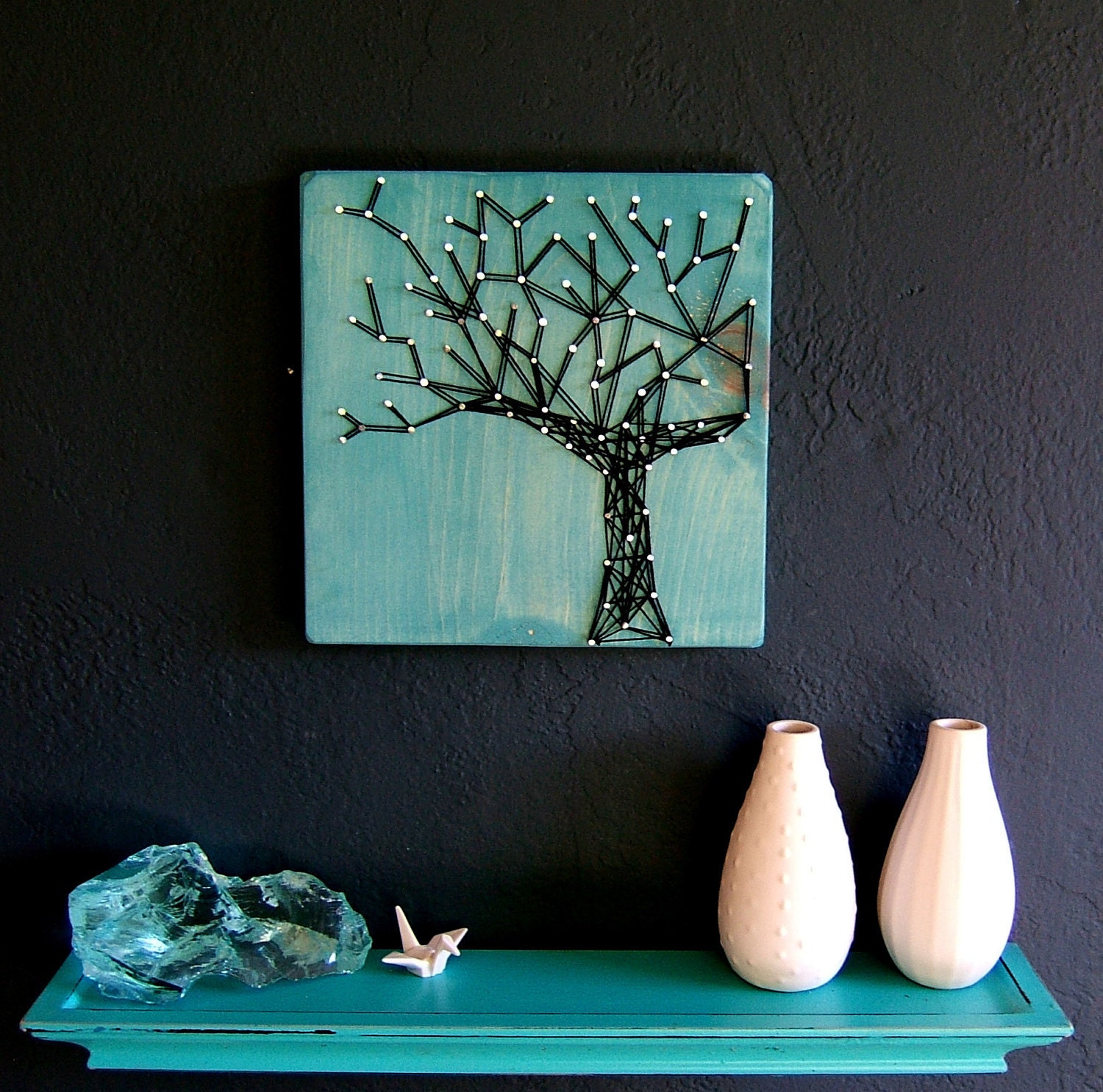 Modern String Art Wooden Tablet - Winter Oak on Cozumel