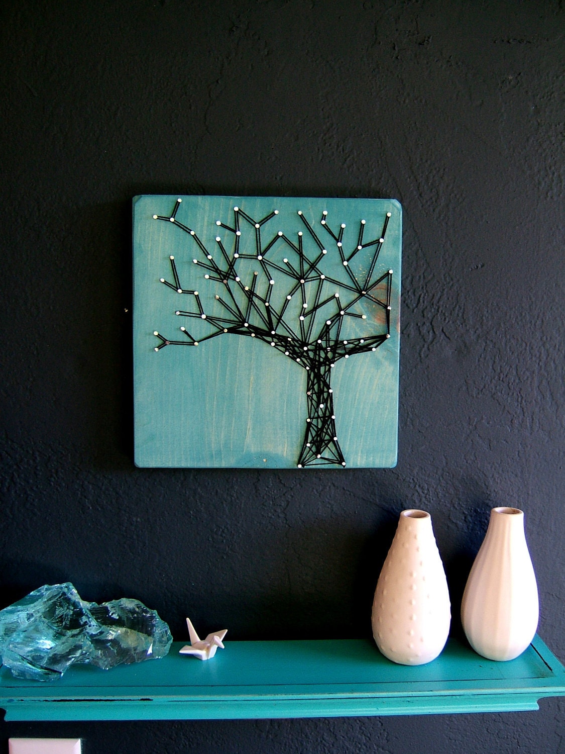 Modern String Art Wooden Tablet - Winter Oak on Cozumel