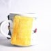 coffee mug cozy, reuseable mug cozy, quilted fabric red, orange, yellow: Ladybug