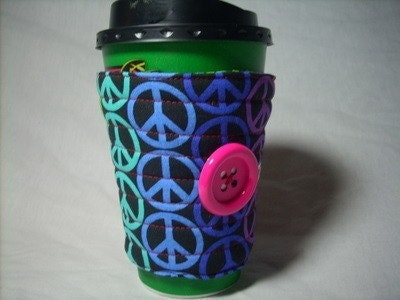 coffee cup sleeve coffee cup cozy reuseable eco friendly: rainbow peace sign,