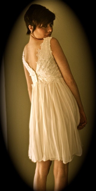 Fun, short, Silk, hand pleated Wedding Dress with Lace overlay, very feminine and ethereal, retro, long or short, custom made, A line